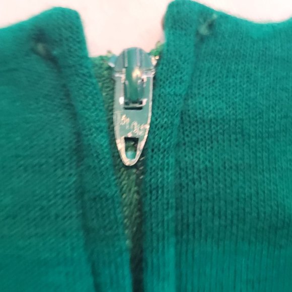 Vintage Dress Green Polyester Shortened Hem with Lace Hem Tape Zip Back - Picture 5 of 9